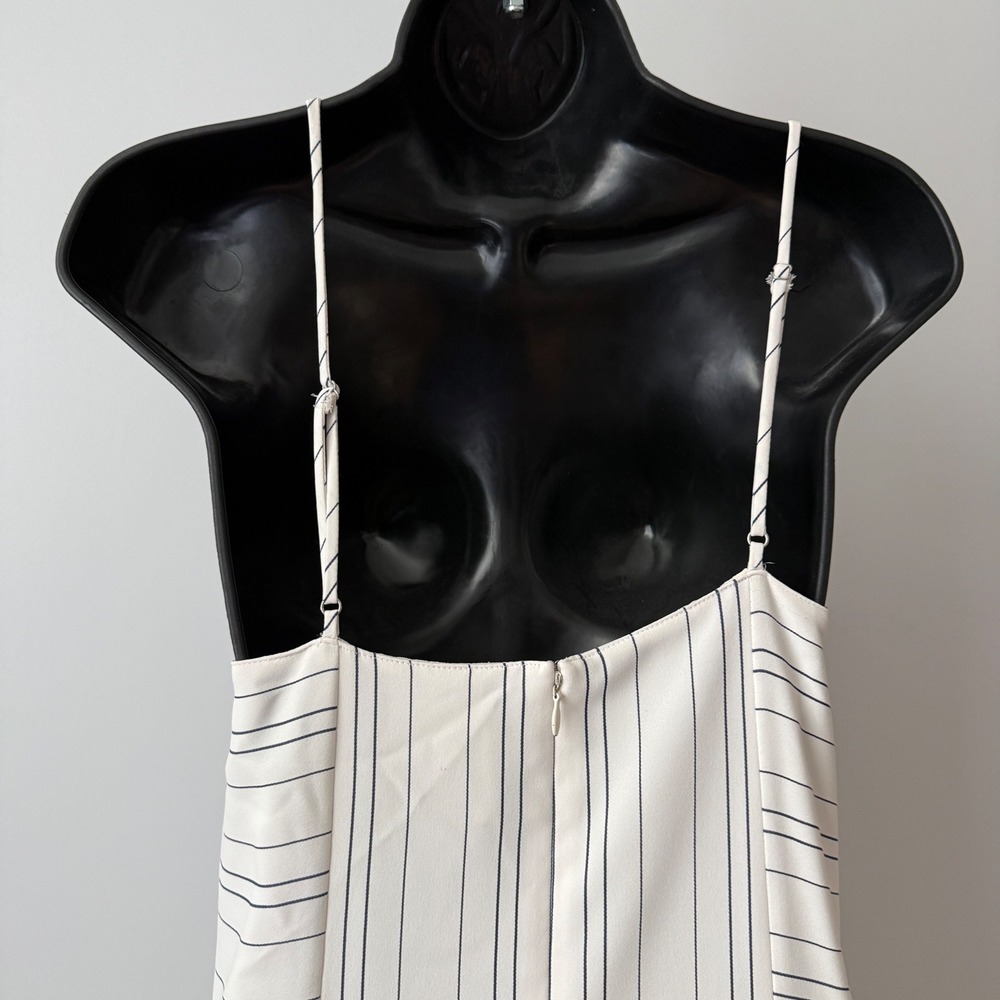 Prose & Poetry Coastal Academia Pinstripe Ruffle Tiered Midi Dress S Cream - Picture 4 of 7